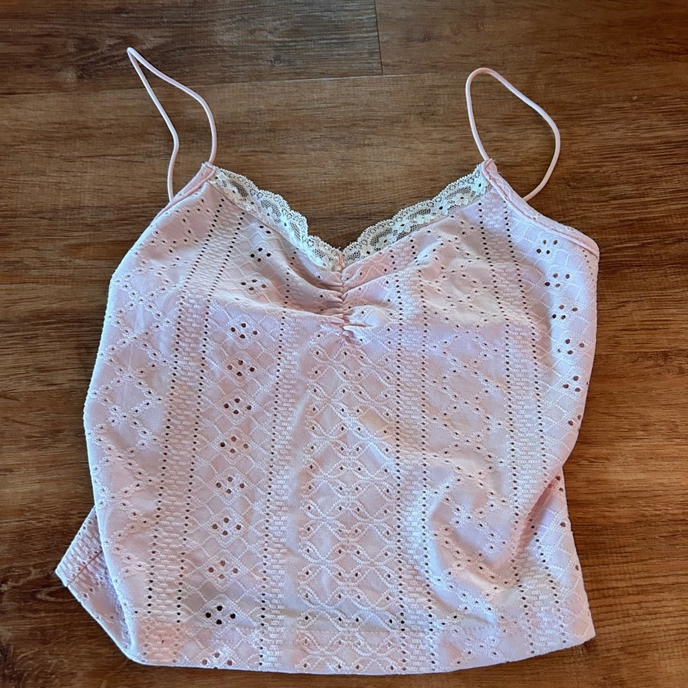 SHEIN Light Pink Eyelet Lace Cami Top